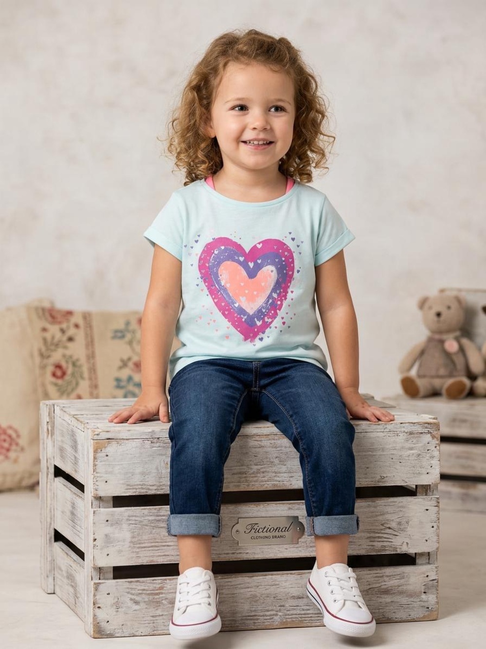 GAP Short Sleeve Tee with Pink & Purple Heart Graphic